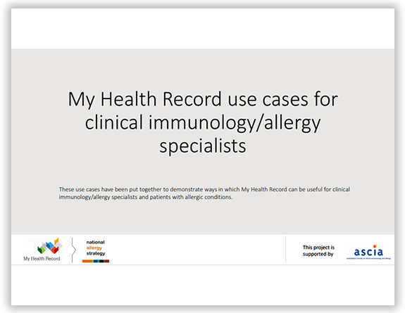 My Health Record use cases for clinical immunology allergy specialists