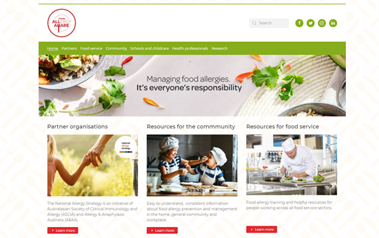 Food allergy aware website